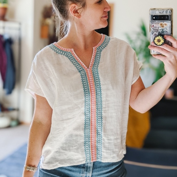 House Of Harlow 1960 Shirt Linen Embroidered Top Size S Small Blouse - Picture 1 of 7